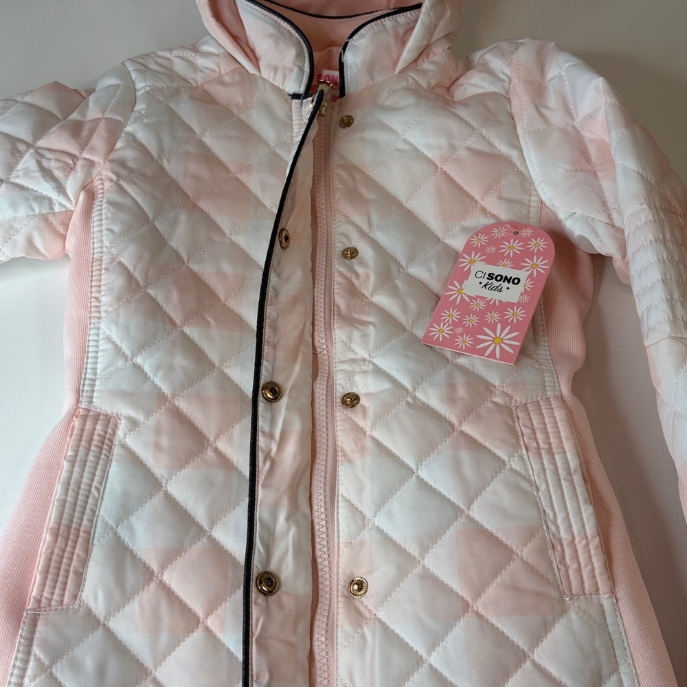 Pink and white watercolor Quilted Hooded Kids Jacket Girl’s XS 7 New with tag - Picture 9 of 10